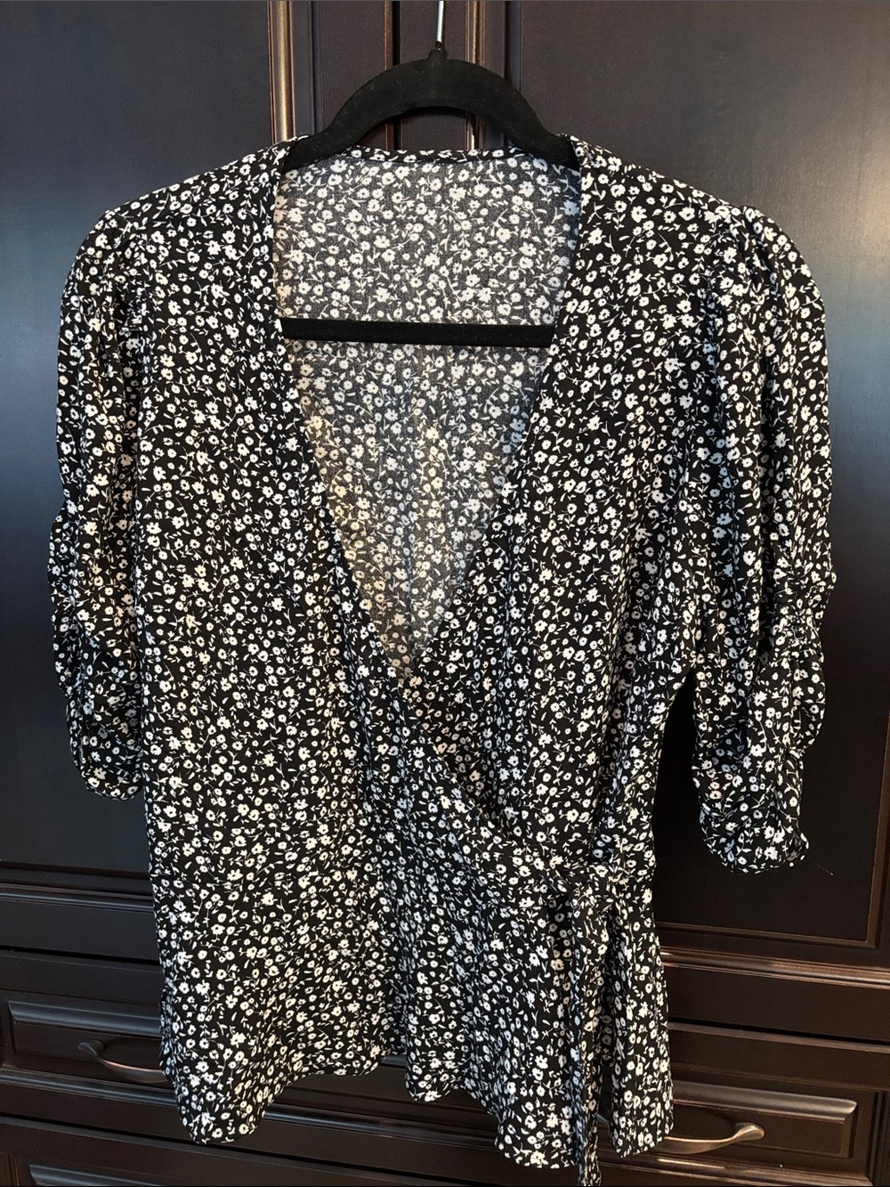 Banana Republic Black and White Floral Wrap Blouse
